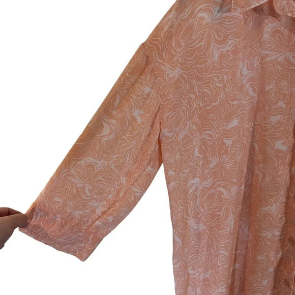 Cupio Button Up Blouse XL Light Pink And White Floral Lightweight Collared Shirt - Picture 4 of 6